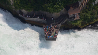 Aerial photograph of the observation deck and the Rhine Falls in Schaffhausen at Lake Constance